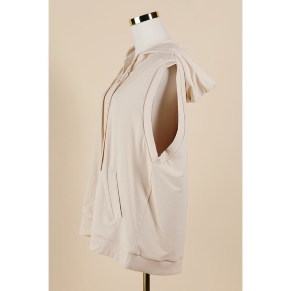Sz M Susana Monaco Rib Trim Sleeveless Vest Hoodie In Belgian Creme NWT - Picture 2 of 5